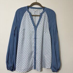Boden Blue and White Patterned Blouse